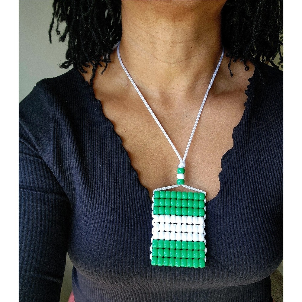 Nigeria Flag Car Mirror Danglers/ Necklace. Mini‎ Beaded Flag 2.5" x 3".